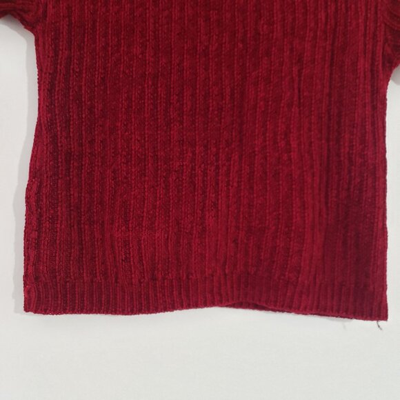Vintage Womens Ribbed Knit Red Short Sleeve Mock Neck Retro Timeless‎ Y2K Soft - Picture 4 of 8